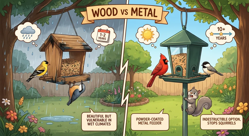Wood Vs Metal Bird Feeder
